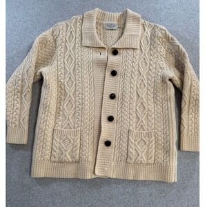 Blarney Woollen Mills Cardigan Women Large Cream Excellent Irish Wool Cable Knit